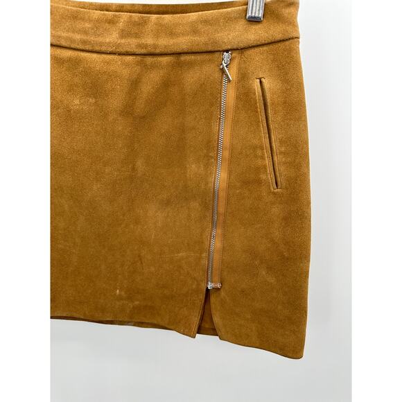 Karl Marc John Mini Skirt Women Small Tan Brown Leather Zip Detail Festival Boho - Picture 3 of 10